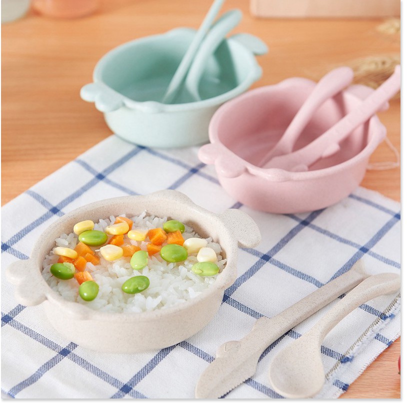 Bộ bát ăn lúa mạch hình cá dễ thương kèm thìa và dao nhỏ