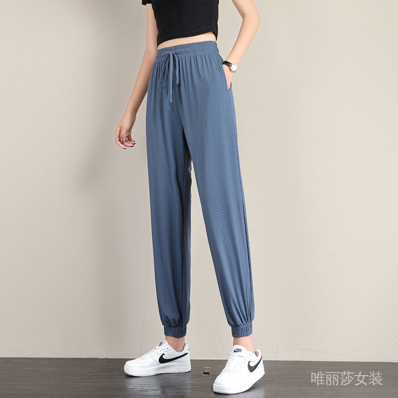 Quần Thể Thao Ống Rộng Bằng Lụa Mỏng Thời Trang Mùa Hè Dành Cho Nữ