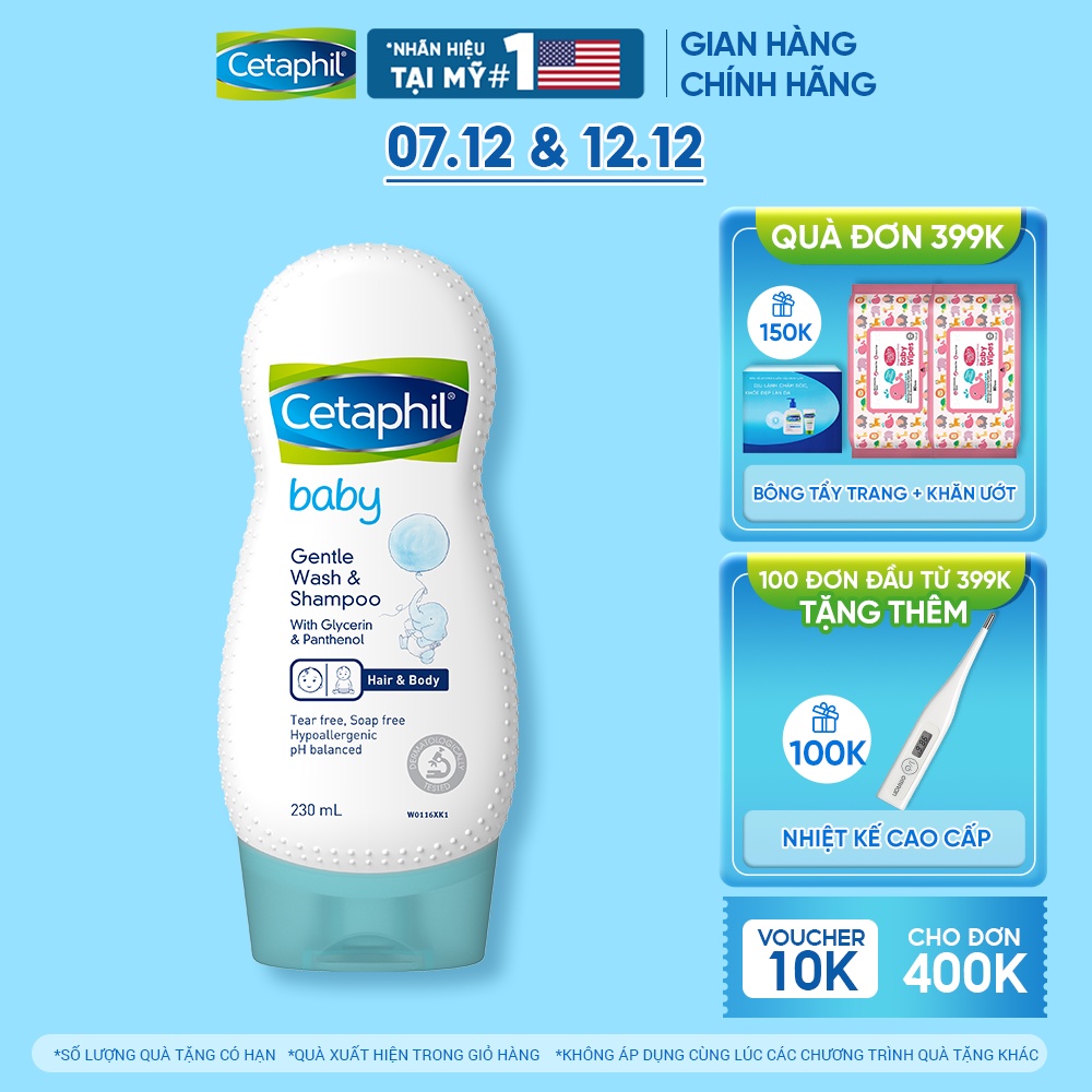 Sữa tắm gội dịu nhẹ cho bé Cetaphil Baby Gentle Wash & Shampoo 230ml/chai