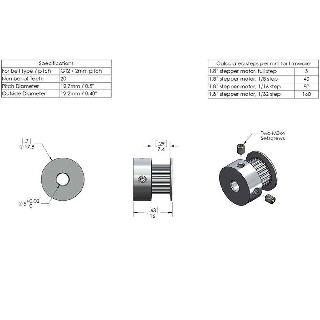 Puly Pulley GT2 động cơ bước lỗ 5mm   - puly step