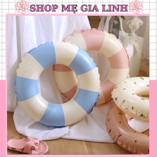 Phao Bơi bơm hơi bằng cao su kẻ sọc 90cm tặng kèm bơm tay mini