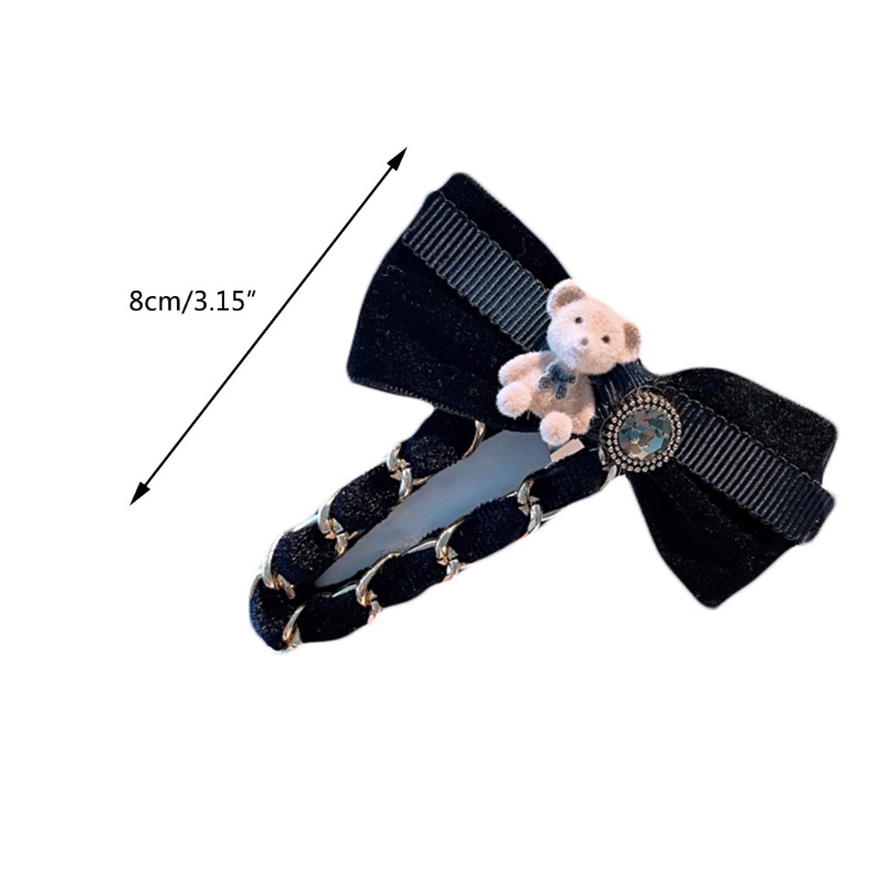 Kẹp Tóc Hình Gấu Phối Chuỗi Xích Bằng Nhung Handmade Chống Trượt Thời Trang