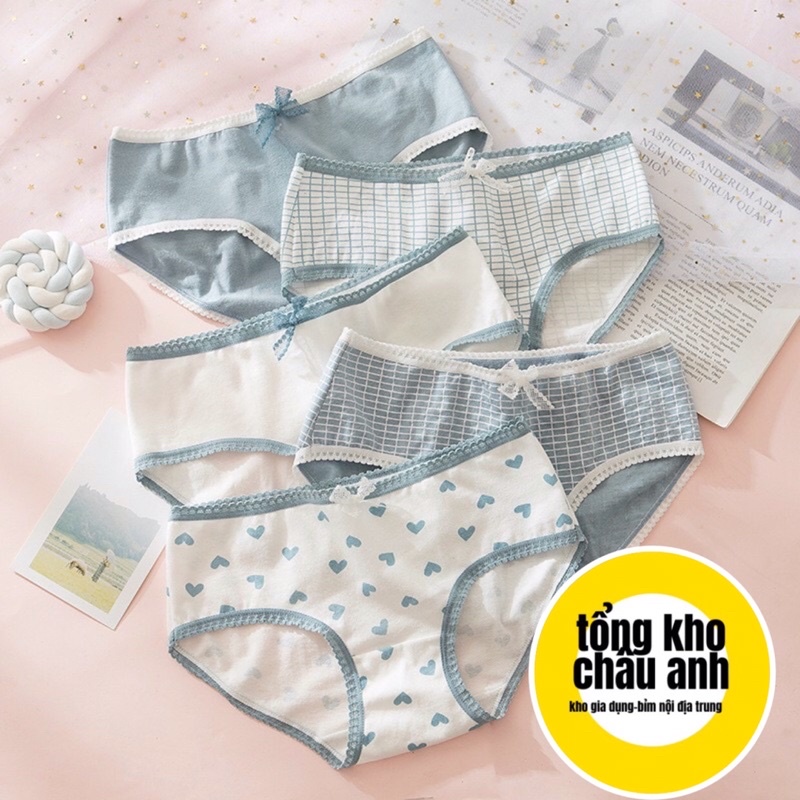 QUẦN LÓT NỮ ❤️FREESHIP❤️ QUẦN LÓT COTTONG -QUẦN CHÍP XANH TIM NƠ MÃ 8018