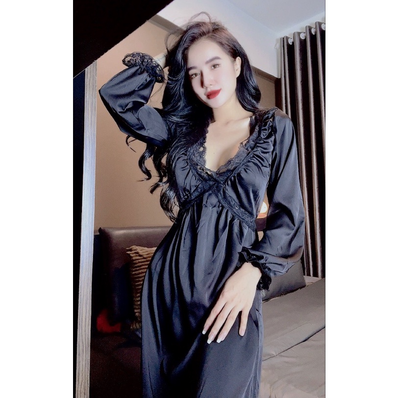 Đầm ngủ sexy tiểu thư tay dài hàng thiết kế