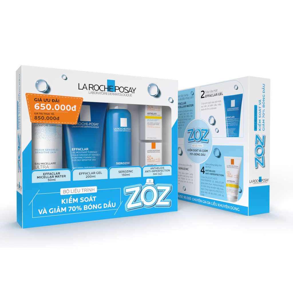 Combo Gel Rửa Mặt Tạo Bọt La Roche-Posay 200ml + Nước Xịt Khoáng La Roche-Posay 150ml + Quà tặng