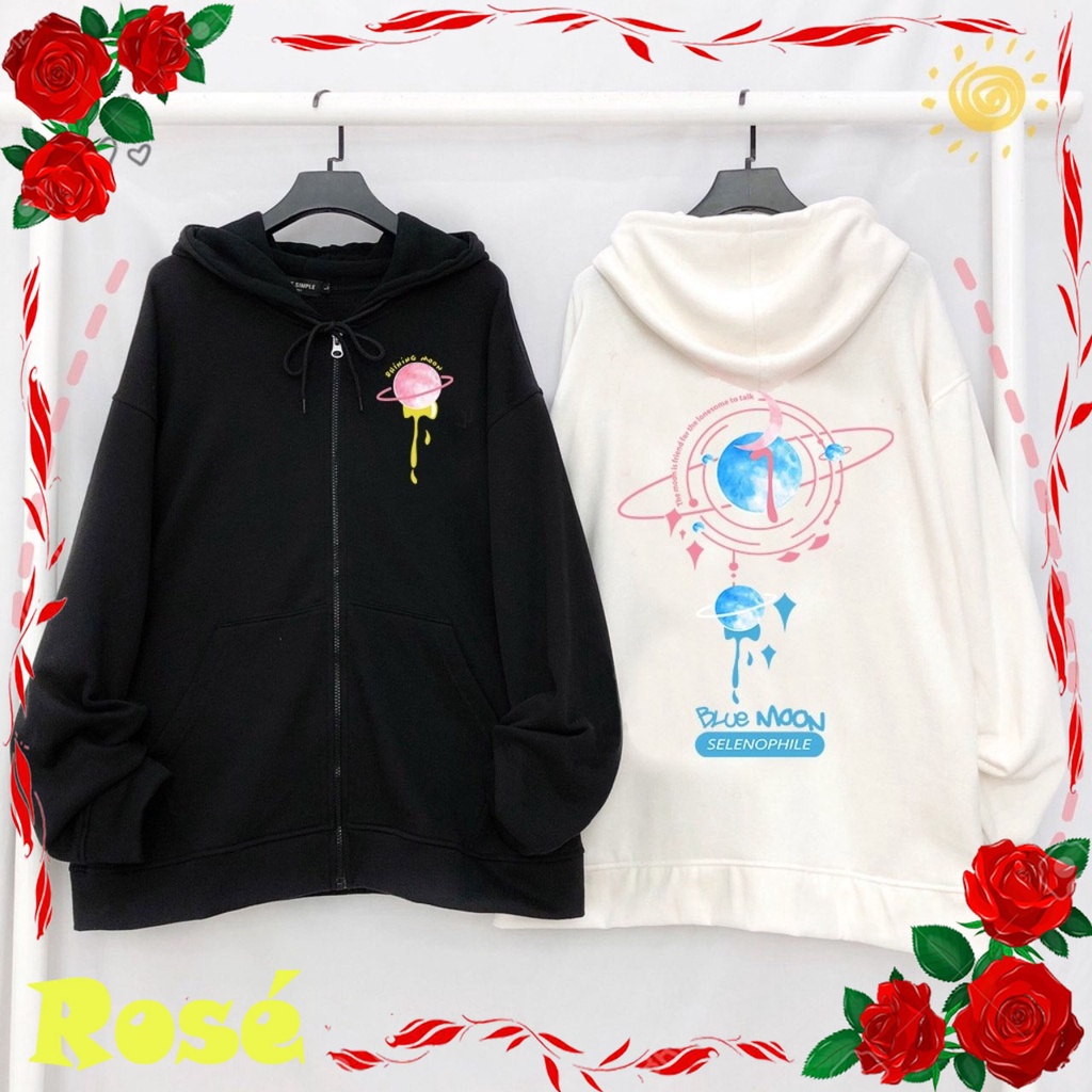 Áo Hoodie Form Rộng, Áo Khoác Nỉ Cao Cấp Dày Dặn in Blue Moon Siêu Hot.At