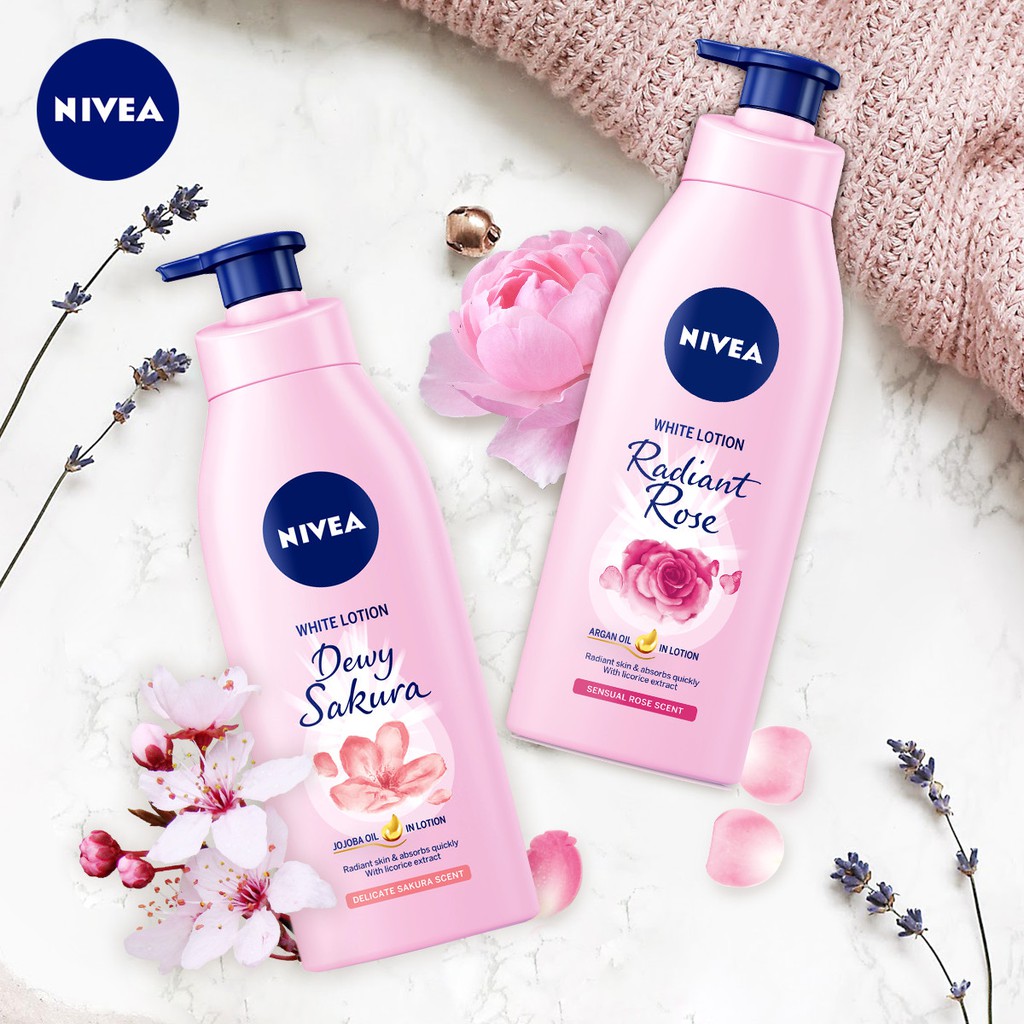 Sữa dưỡng thể dưỡng trắng NIVEA hương hoa hồng Radiant Rose (350ml)