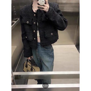 Áo dạ tweed đen