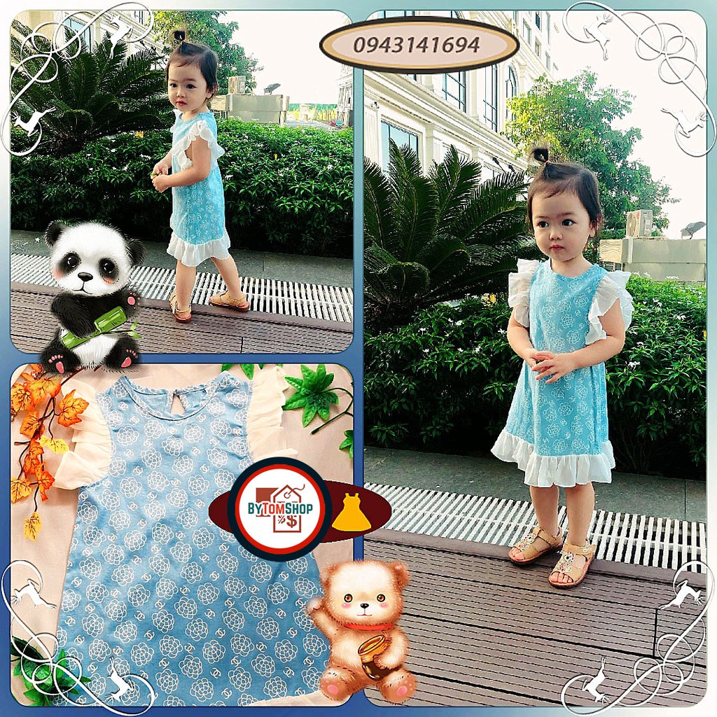 VÁY BÉ GÁI ĐŨI MÊM MẠI MÀU XANH MINT BẠC HÀ, IN HÌNH HOA TRÀ SIÊU XINH - 2-7 TUỔI