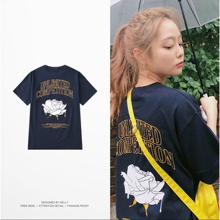 [NY1066] Áo thun ngắn tay cổ tròn in hình Hoa Hồng chữ UNLIMITED COMPETITION (NELLY)