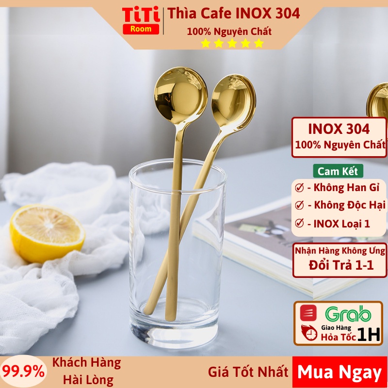 Thìa inox pha cà phê mạ vàng cao cấp sang chảnh Muỗng pha trà dễ thương cán dài