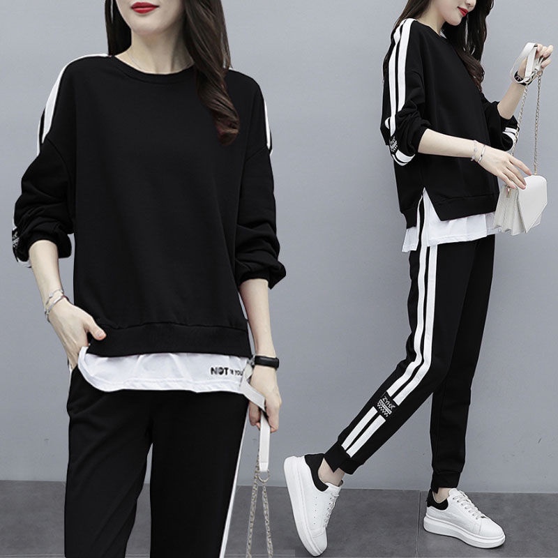 Bộ áo sweater cổ tròn + quần dài thời trang mùa thu đông Hàn Quốc năng động cho nữ | BigBuy360 - bigbuy360.vn
