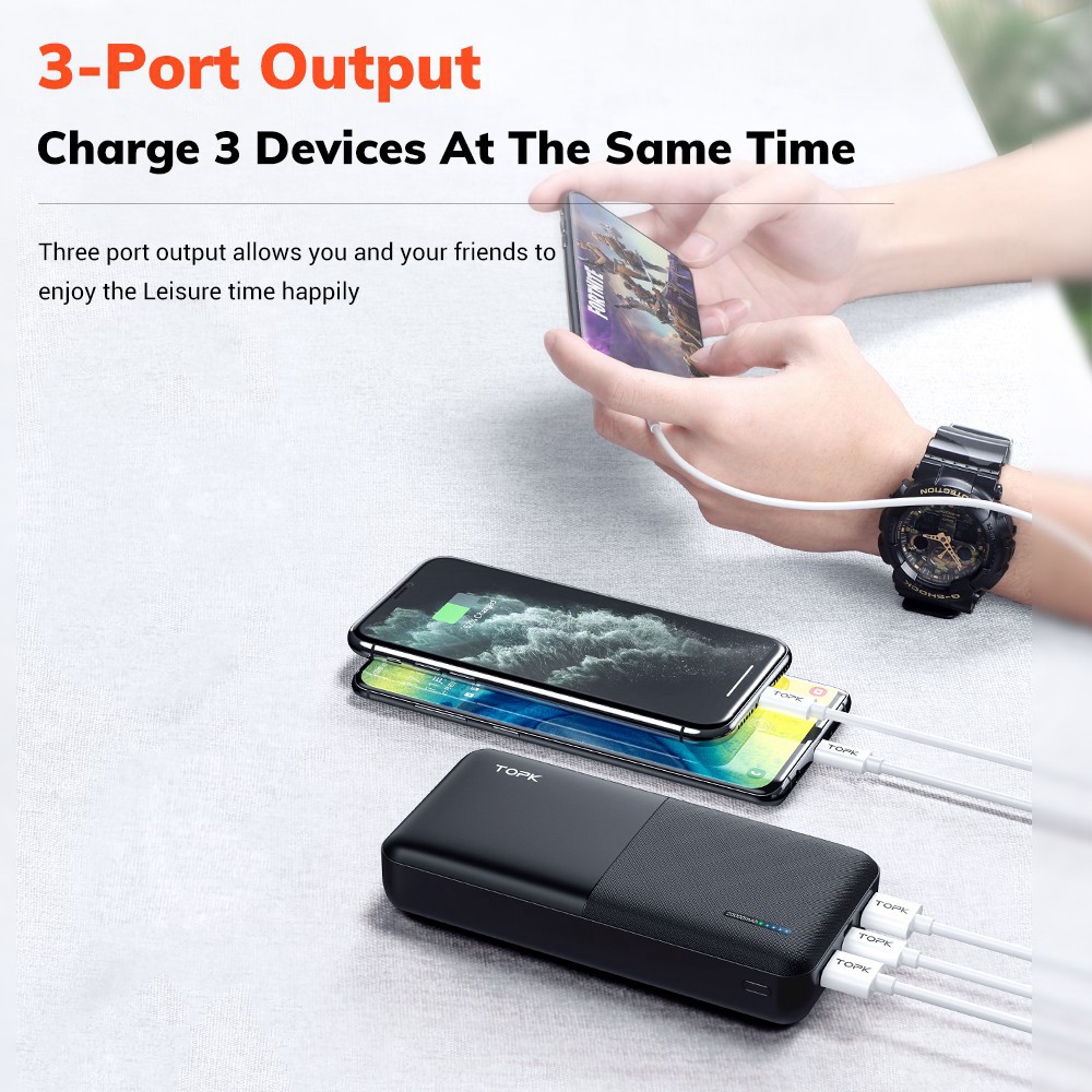 Pin Dự Phòng TOPK I2009Q 18W QC3.0 Sạc Nhanh 2 Cổng USB PD3.0 QC3.0 20000mAh Cho Xiaomi Samsung IPhone - TopLink