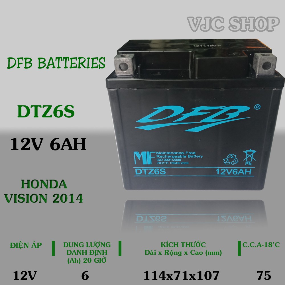 Bình ắc quy xe Vision 2014 hãng DFB Batteries dung lượng 12V 6AH