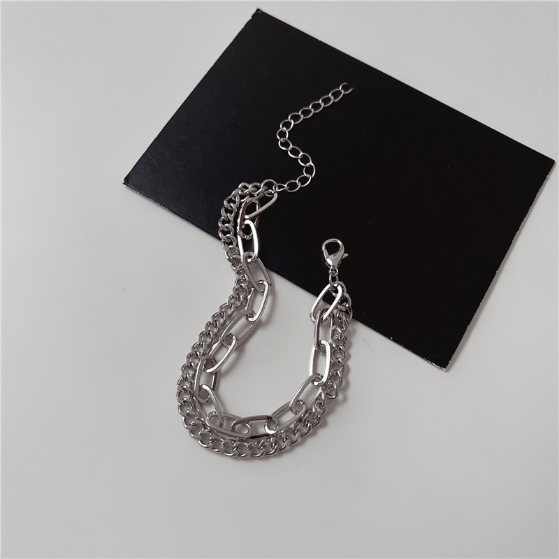 Vòng Tay Cool Double Layer Link Chain Bracelet Fashion Silver Cuff Bracelets for Women Jewelry Adjustable Gift | WebRaoVat - webraovat.net.vn