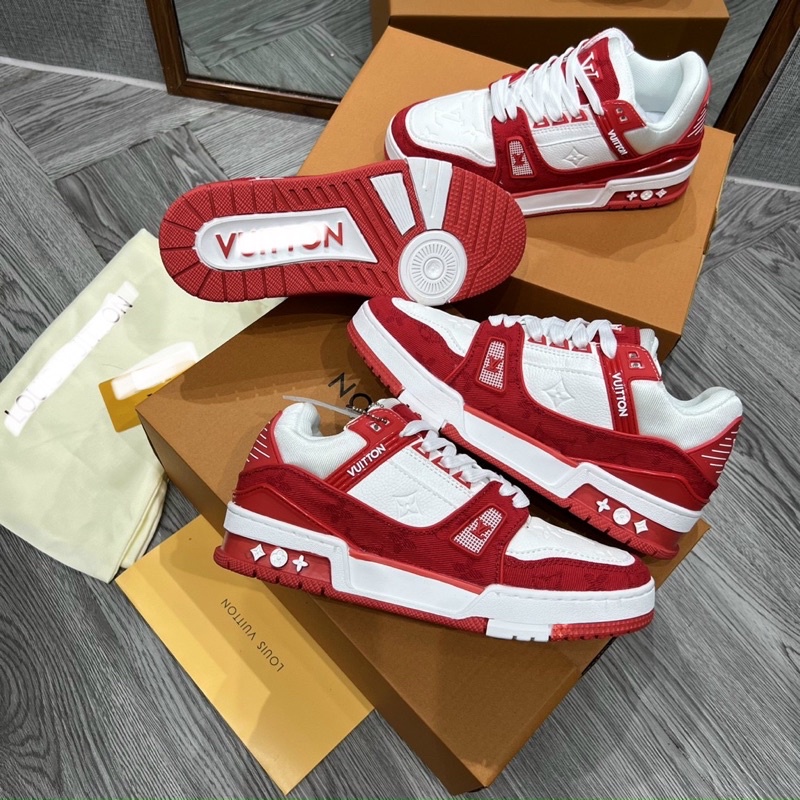 Full box+quà tặng🎁Giày sneaker Lv trắng đỏ SC thể thao nam nữ