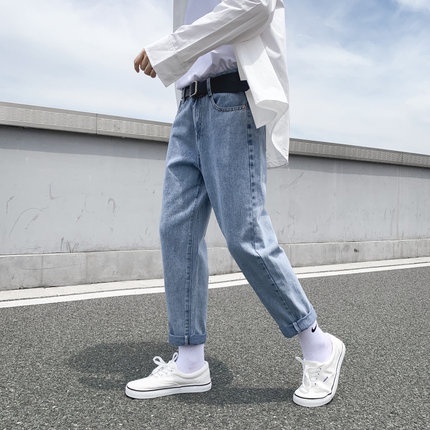 Quần jean baggy xanh nam, nữ ống rộng , không phai màu-A06