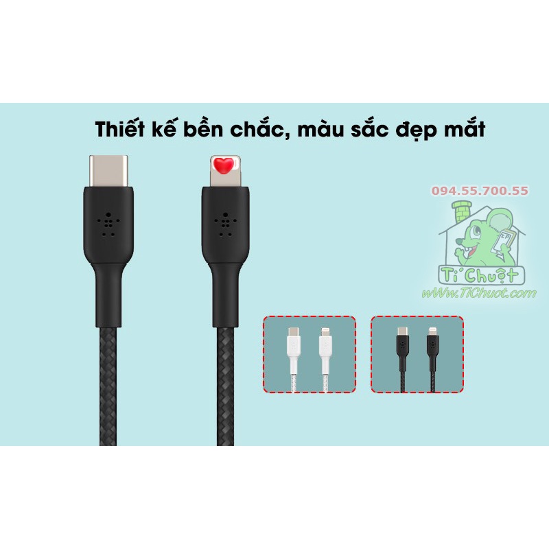 Cáp C-L BELKIN Braided USB-C to Light_ning Boost Charge Dây Dù 100cm Chống Gãy