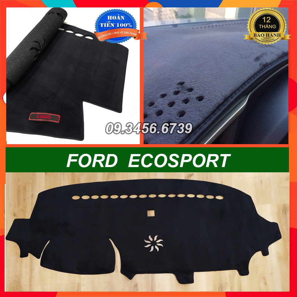 Thảm taplo nhung lông cừu xe Ecosport 2014 đến 2022 màu đen cao cấp đế có chống trượt