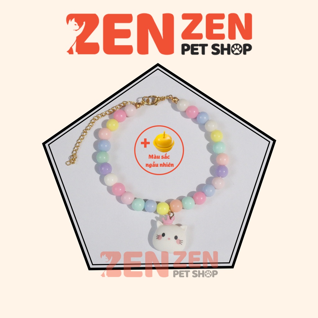 Vòng cổ cho chó mèo - Hạt chuỗi màu Pastel có Charm siêu dễ thương - tặng kèm chuông - Zen Zen Pet Shop