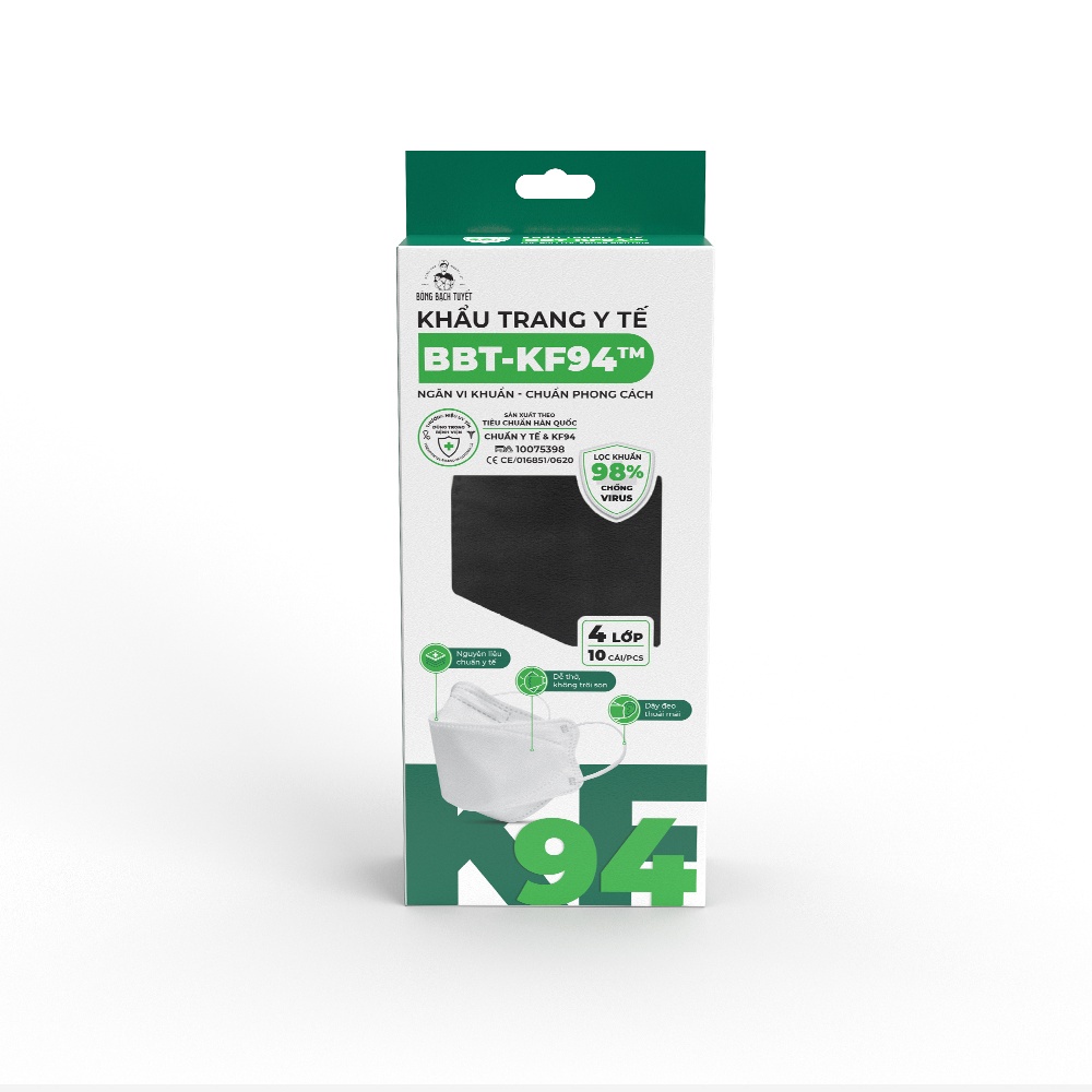 Khẩu trang y tế Bông Bạch Tuyết thiết kế KF94 BBT-KF94 - Hộp 10 cái