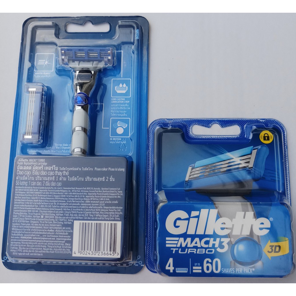 Bộ dao cạo râu 3 lưỡi Gillette Mach 3 Turbo 3D (1 tay cầm và 6 đầu cạo)