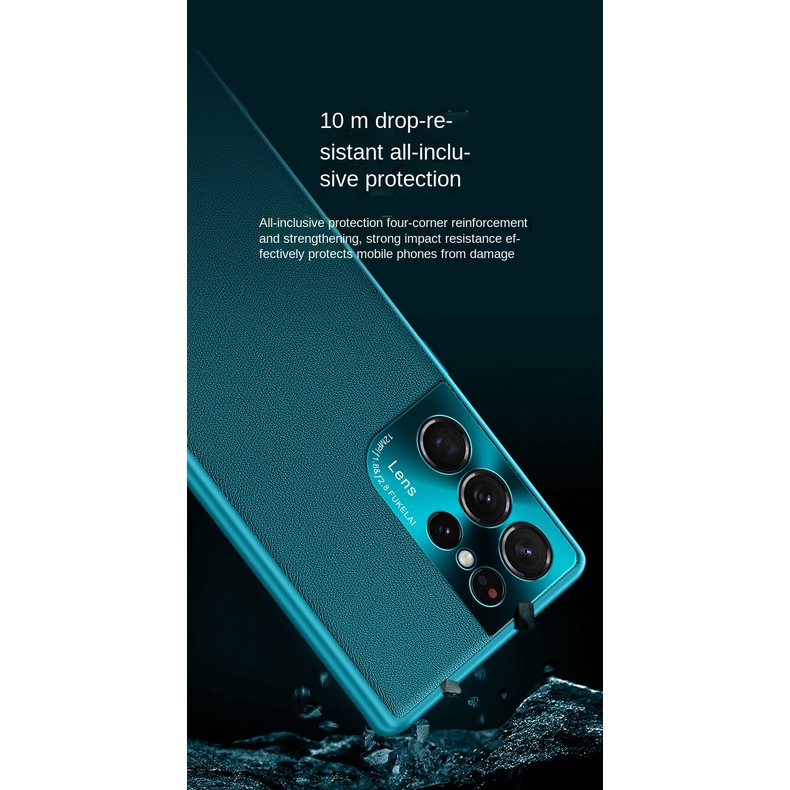 Ốp Điện Thoại Da Phối Vòng Kim Loại Chống Sốc Cho Samsung S21 Ultra S21+ S30 Ultra S30+