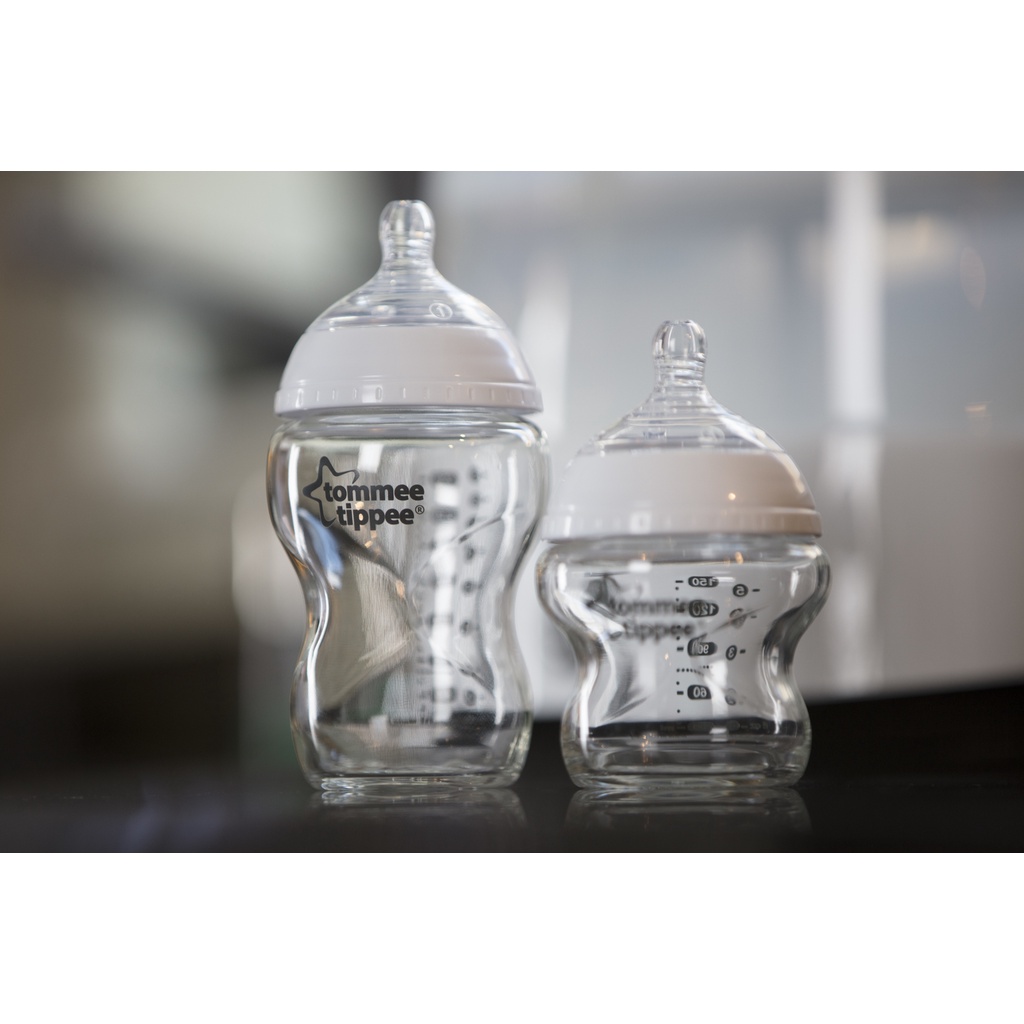 COMBO Ty ngậm dạ quang cho bé Tommee Tippee Night Time 0-6 tháng &amp; Bình sữa thủy tinh ty siêu mềm tự nhiên 150ml