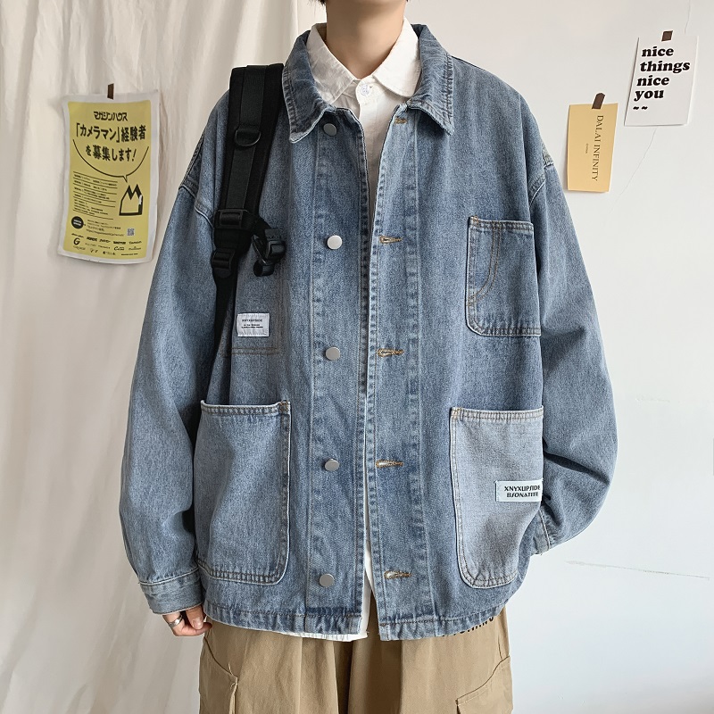 High long sleeve jacket yuansuo style retro denim jacket men's spring and autumn BF Korean fashion youth handsome jacket