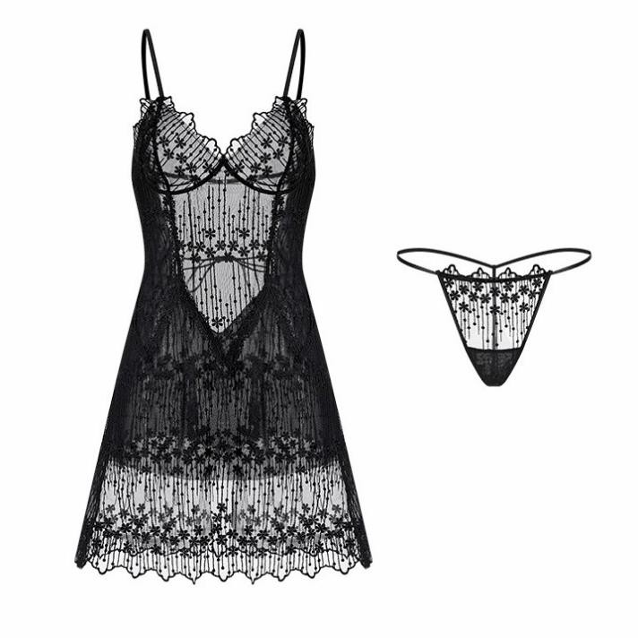 Váy ngủ sexy ngực kiểu úp sò ren hoa nhí cả đầm có lót trong hàng cao cấp | BigBuy360 - bigbuy360.vn