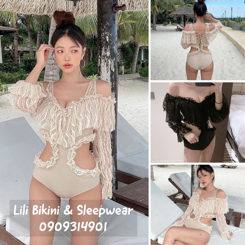 Bikini mẫu mới một mảnh khoe éo, monokini khoét eo ren hoa màu da, đen, tôn dáng kiểu dáng độc đáo, đan lưng sexy
