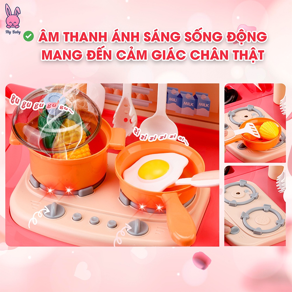 Bếp nấu ăn trẻ em đồ chơi có đèn và nhạc, Mô phỏng đồ dùng nhà bếp nấu ăn, Trẻ em 2 đến 8 tuổi, Mybaby