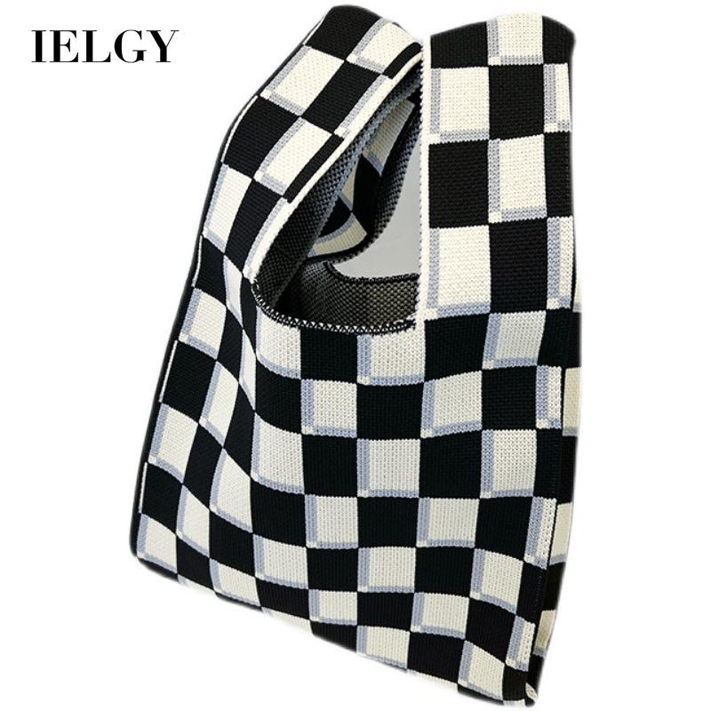 Ielgy Túi Xách Họa Tiết Kẻ Ô Tương Phản Cho Nữ