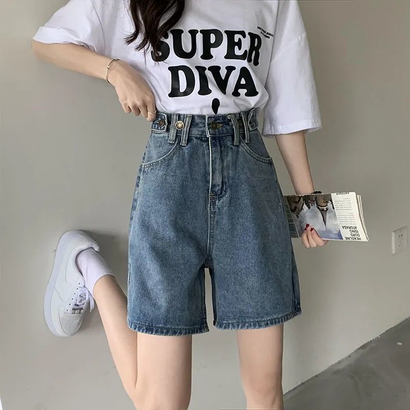 Jiashucheng Quần Short Denim Cạp Cao Ống Rộng Phong Cách Hàn Quốc Thời Trang Mùa Hè Hàng Mới