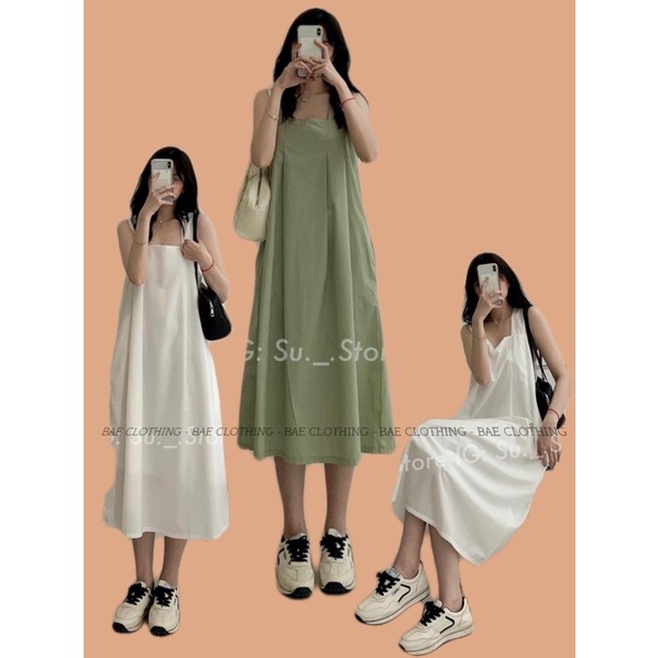 ĐẦM DÀI HAI DÂY BẢNG TO MISA DRESS thiết kế váy xếp li form suông rộng oversize với chất vải thô style ullzang hàn quốc