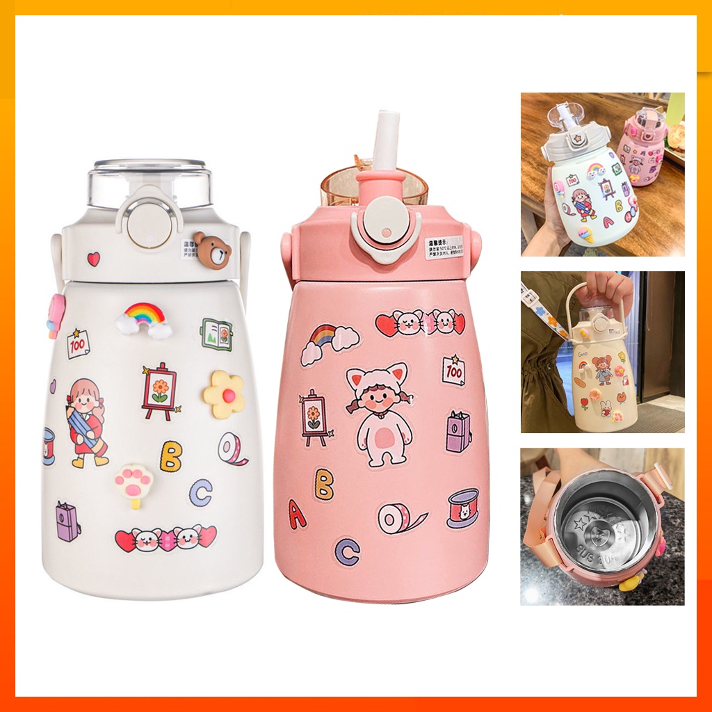 Cốc cách nhiệt bằng thép không gỉ 304 Cốc nước dung tích lớn Nồi cách nhiệt di động Dây đeo cốc rơm
