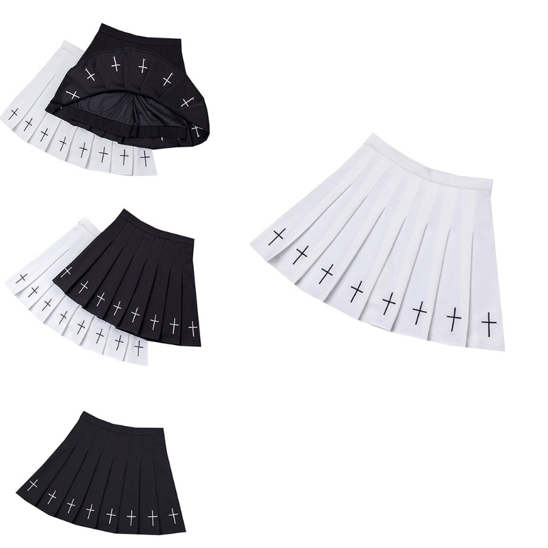 Chân Váy Mini Lưng Cao Thêu Chữ Thập Phong Cách Gothic Punk Cho Nữ