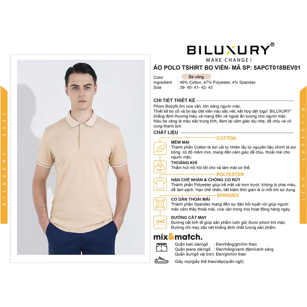 Áo polo nam thun cổ bẻ Biluxury co giãn thấm hút tốt form bodyfit vừa người 5APCT018 | WebRaoVat - webraovat.net.vn