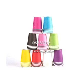 Bộ 10 cốc giấy nhiều màu - bé học phân loại mầu sắc với pompom que kem mầu