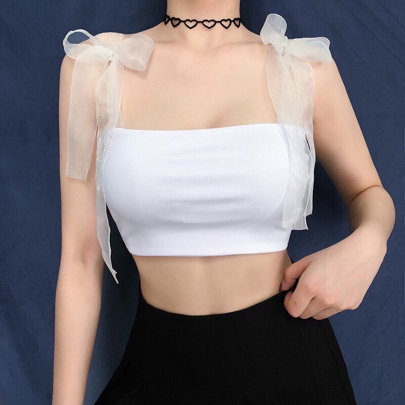 Áo dây cột nơ vai croptop thun Borip_Clip