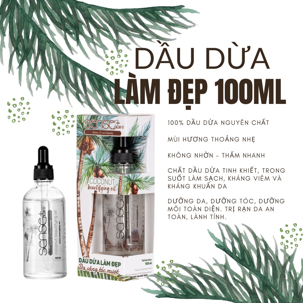 Tinh Dầu Dừa Sense Plus Coconut Beautifying Oil Làm Đẹp Da Căng Tóc Mượt 100ml