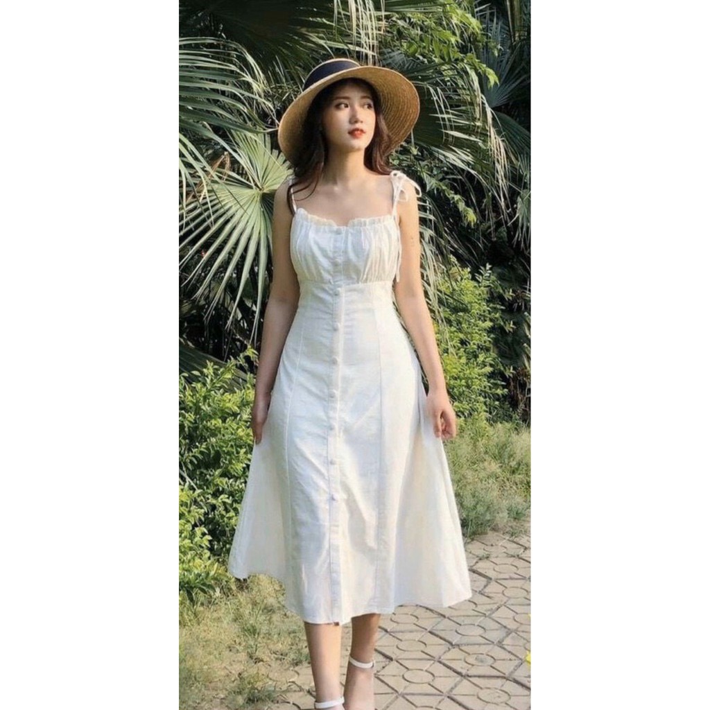Đầm trắng dự tiệc BLAPINK thiết kế suông dài kèm nơ vai AKI DRESS - T195