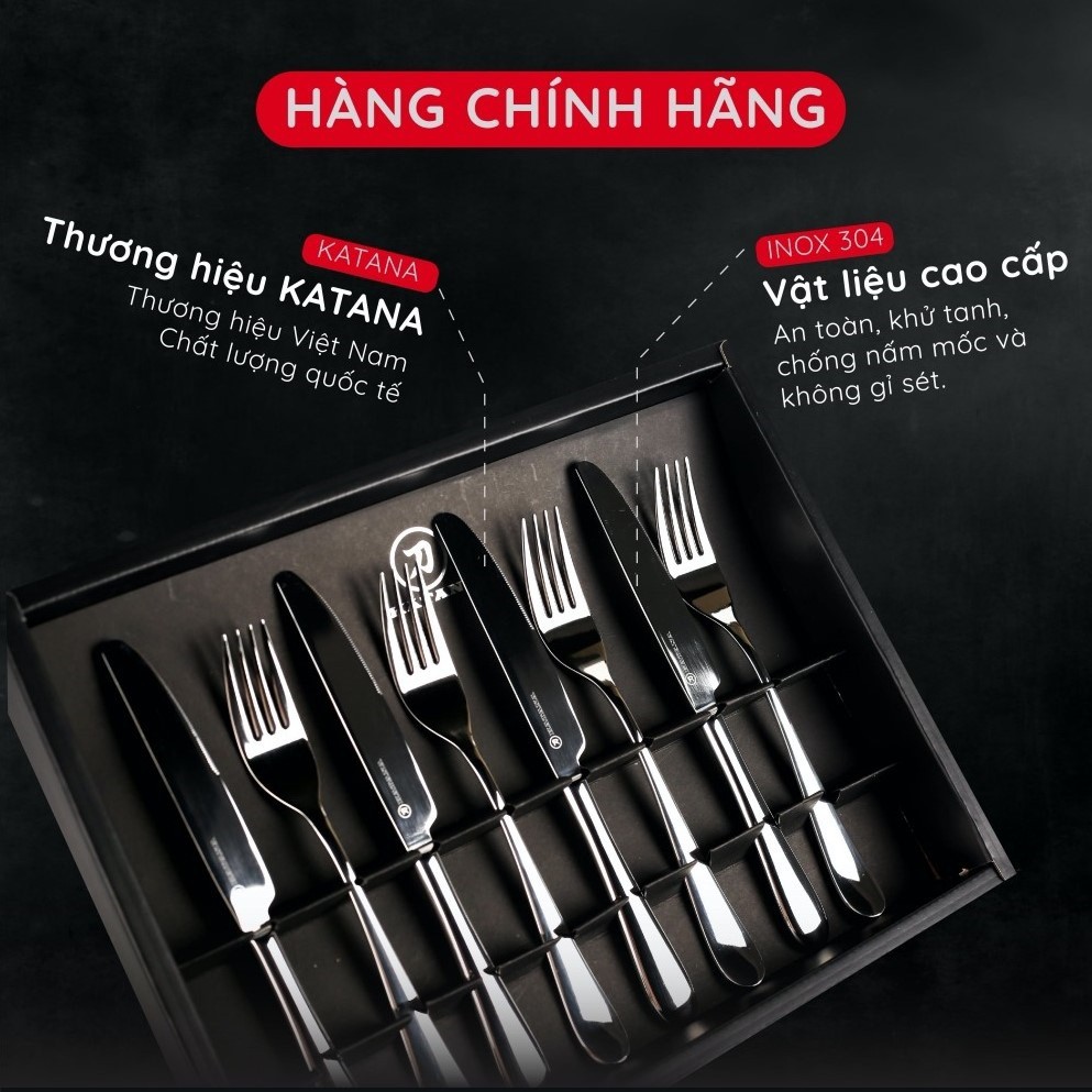 Bộ dao và dĩa beefsteak inox vân trơn KATANA Elegance 8 món