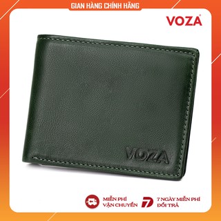 Ví Nam Da Bò Mini VOZA Da Bò Thật Nguyên Tấm 3 Màu Xanh rêu Xanh Ngọc Nâu - VZVN107