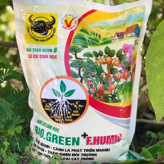 Phân bón đầu trâu hữu cơ sinh học BIO.GREEN + F.HUMIC 2kg giúp HẠ CHUA MẶN - RA RỄ NHANH