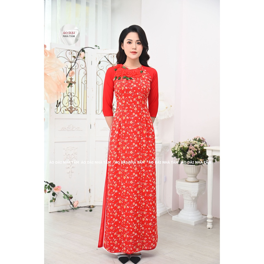 ÁO DÀI HOA NHÍ, ÁO DÀI NHÀ TẤM MÃ 001