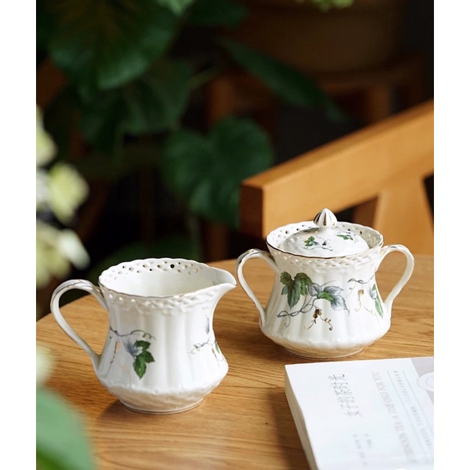 Set trà chiều vintage phong cách Châu Âu hoạ tiết lá nho xanh