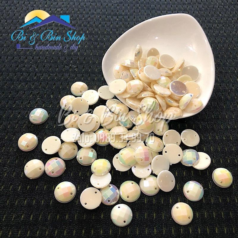 Đá Kết Tròn Màu Kem Sữa Cừ Đính Kết Trang Phục Thời Trang Làm Phụ Kiện Handmade