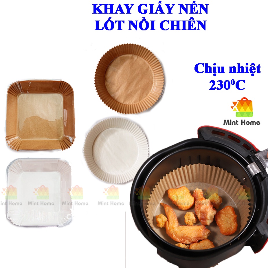 Set 10 tờ Khay giấy nến vuông tròn chống dính lót cho nồi chiên không dầu khuôn làm bánh lò nướng thịt không đục lỗ