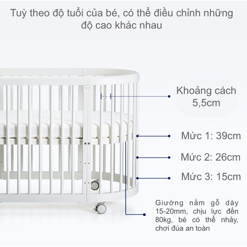 GIƯỜNG CŨI GỖ ĐA NĂNG HÌNH OVAL CHO BÉ - ALICE